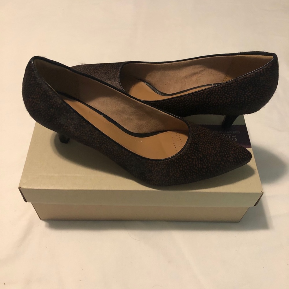 Clarks pony hair, kitten heel pumps